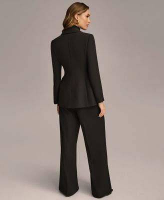 Shop Donna Karan Womens Belted Blazer Pleat Front Wide Leg Pants In Black