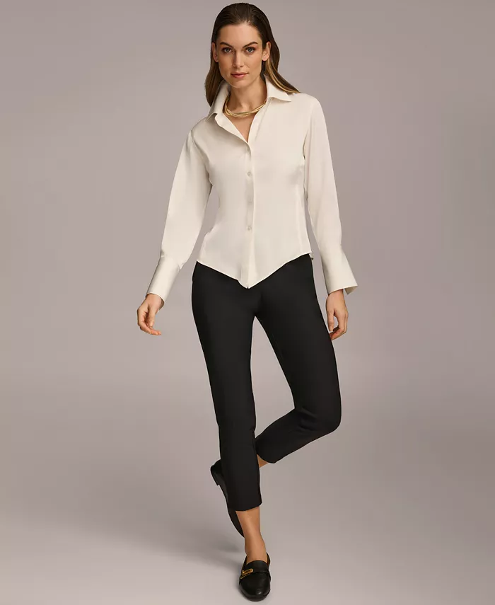 Women's Button-Front Point Hem Top - thumbnail 2