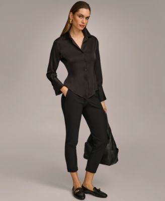 Petite Button Front Point Hem Top