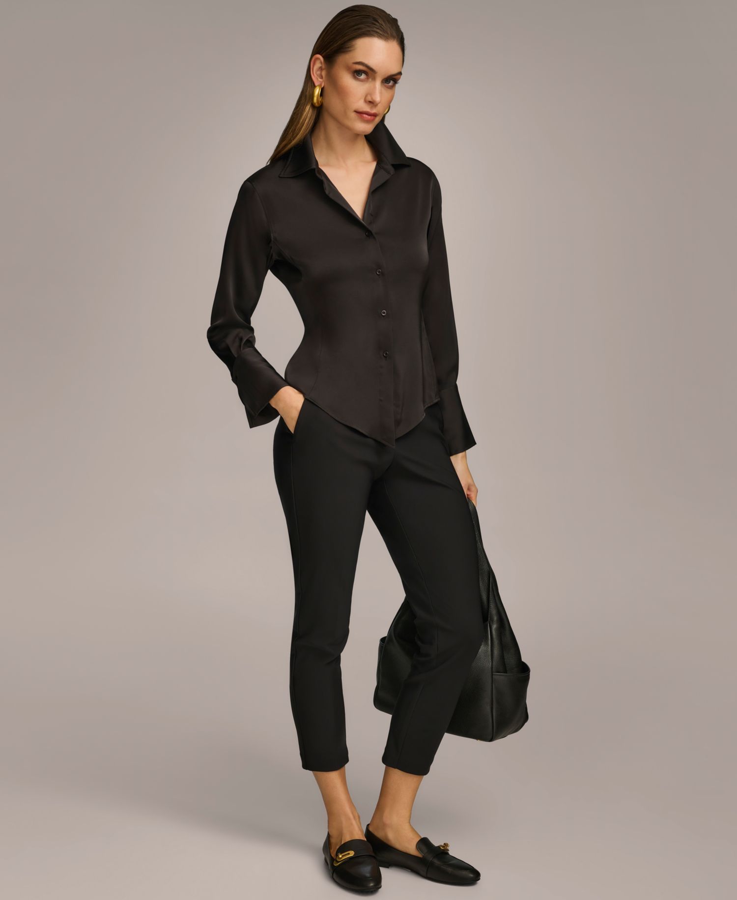 Petite Button Front Point Hem Top