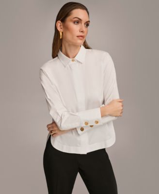 【Donna Karan New York】Button-Front Chain-Trim Dress Donna Karan New York Women's Button-Front Chain-Trim Dress