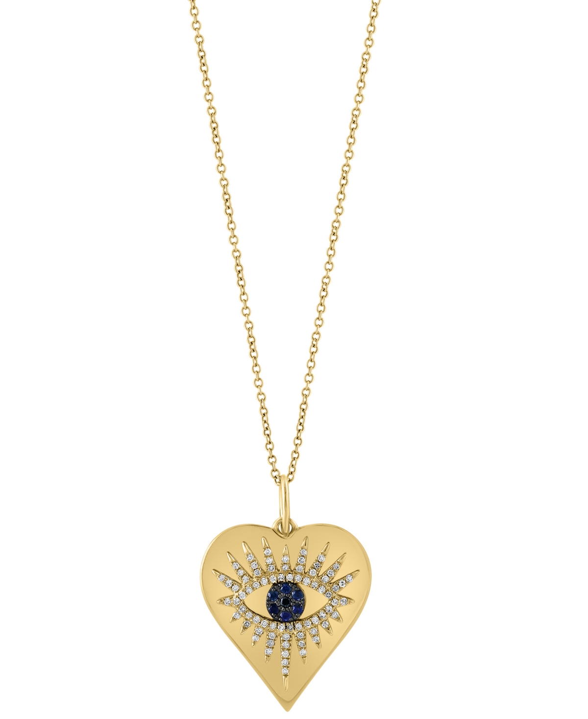 Shop Effy Collection Effy Sapphire (1/20 Ct. T.w.) & Diamond (1/4 Ct. T.w.) Evil Eye Heart 18" Pendant Necklace In 14k Go In K Gold