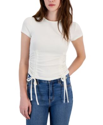 Just Polly - Juniors' Ribbed Side-Ruched Top