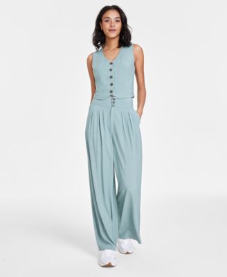 Bar Iii Womens Cropped Vest Wide Leg Pants Created For Macys In Everglade Green
