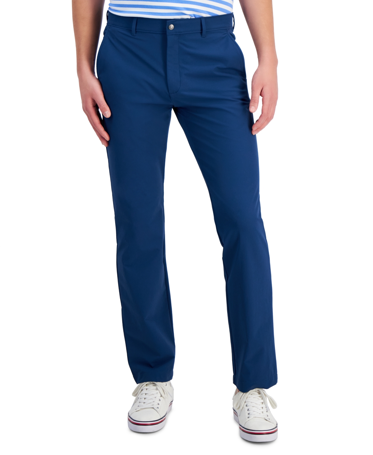Shop Alfani Men's Alfatech Woven Smart Pants, Created For Macy's In Navy Steel