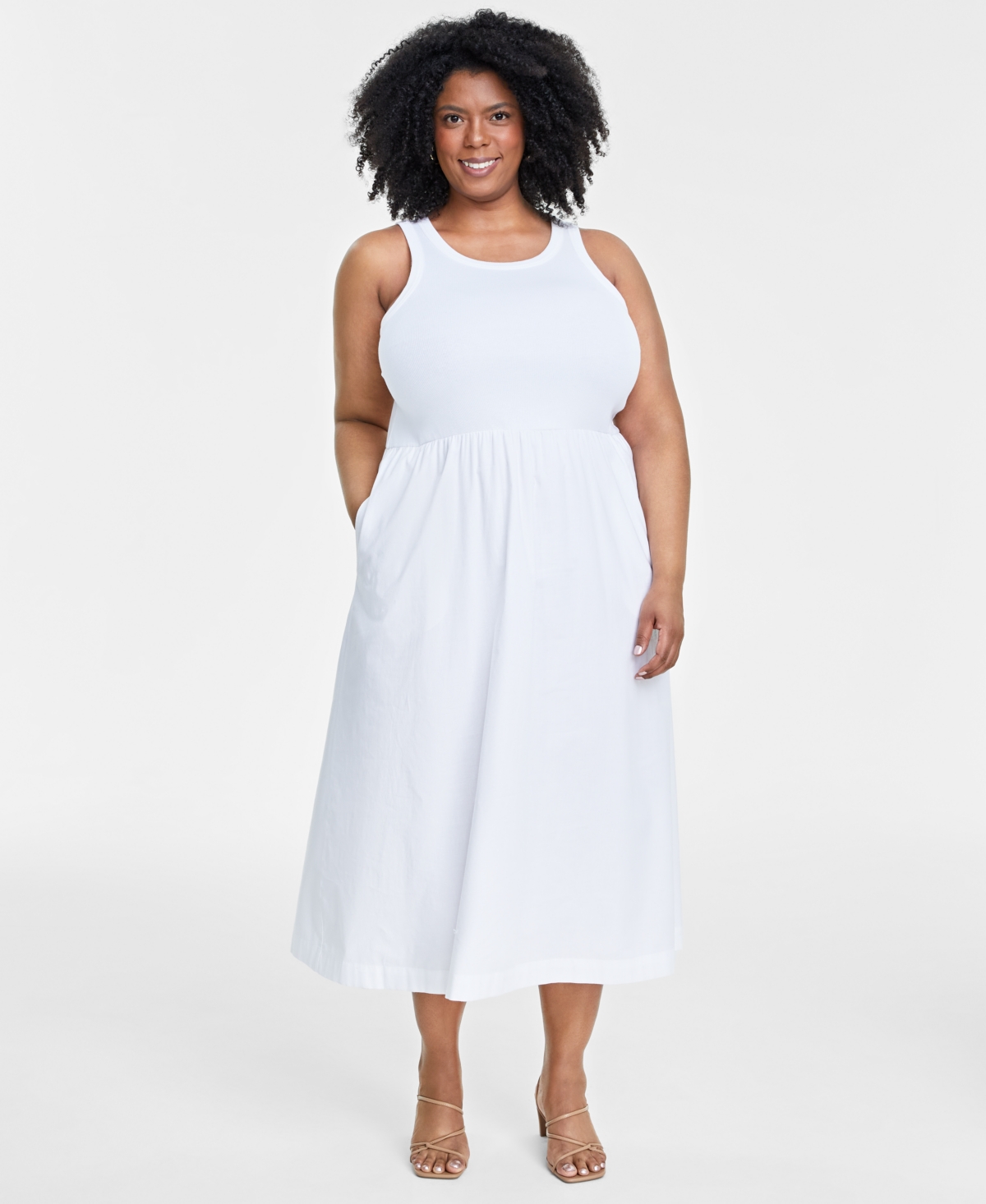 Shop On 34th Trendy Plus Size Tank Midi Dress, Created For Macy's In Bright White