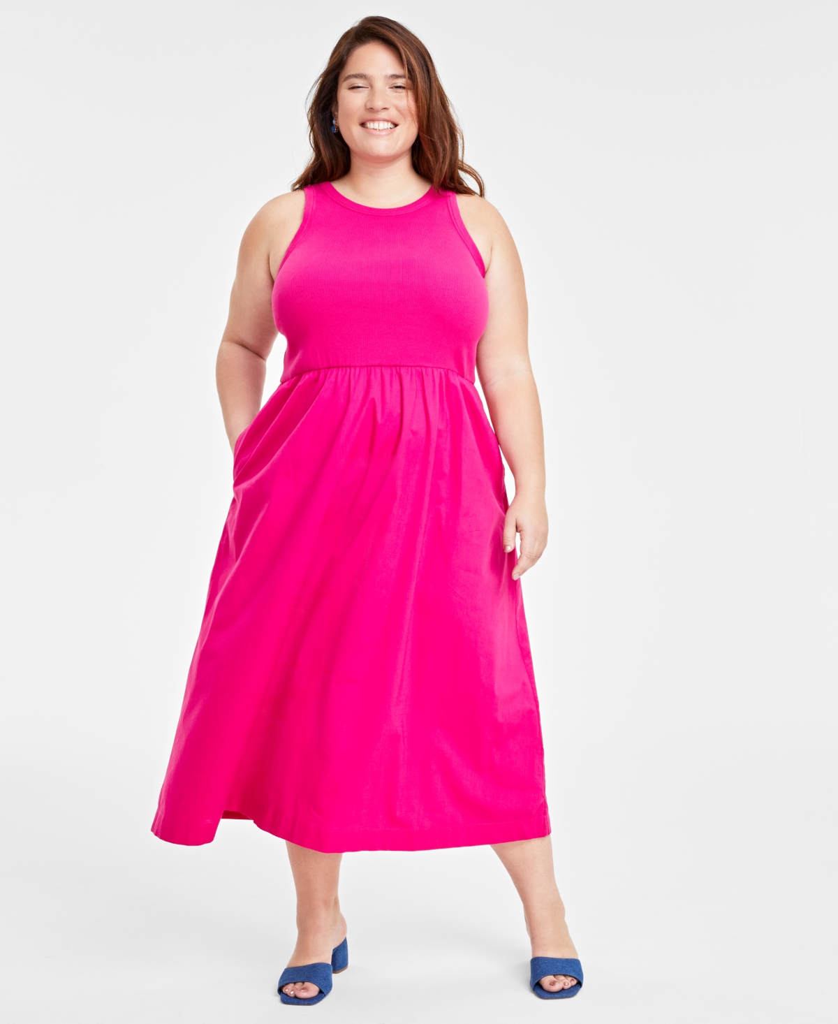 Shop On 34th Trendy Plus Size Tank Midi Dress, Created For Macy's In Jazzy Pink