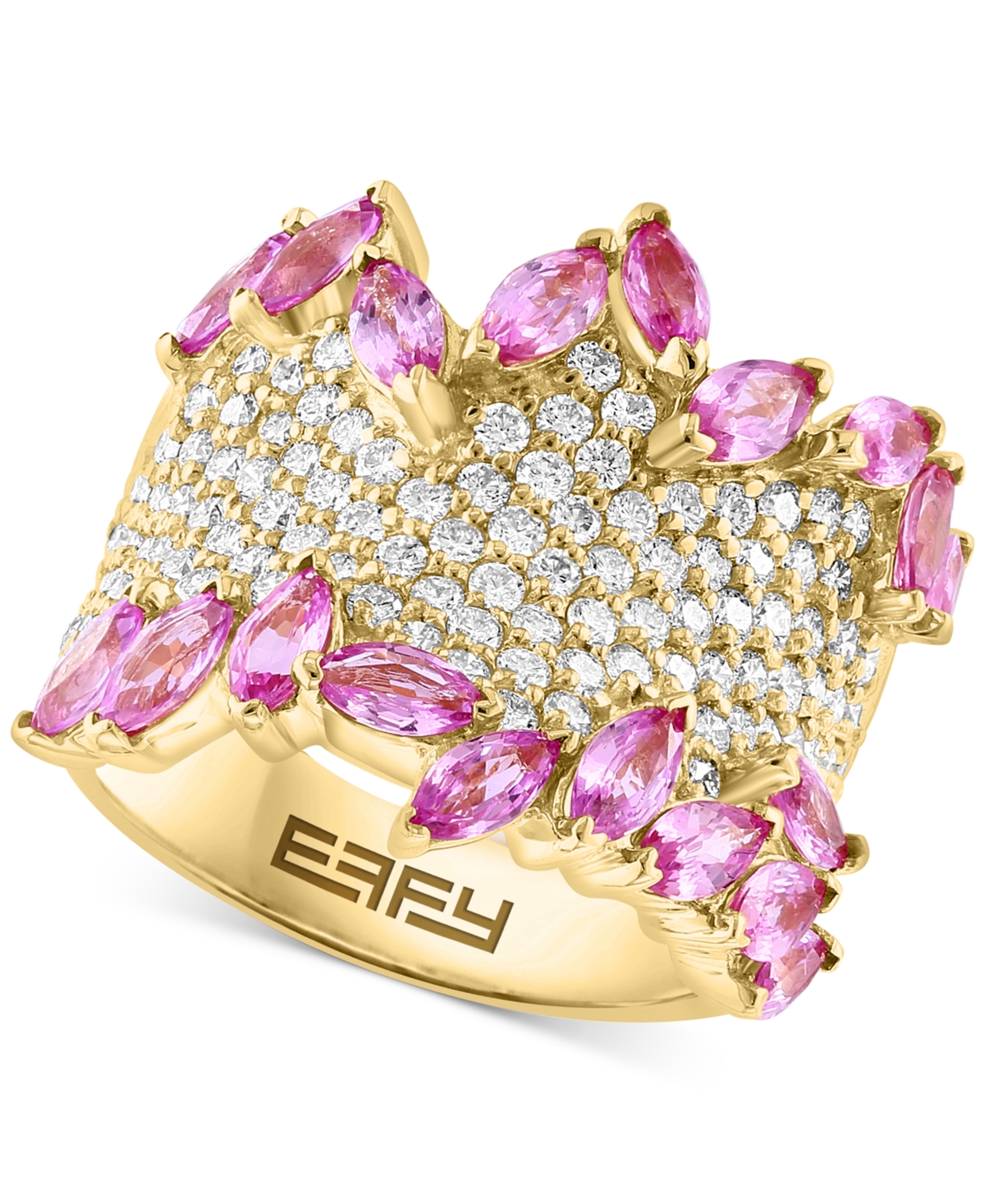 Shop Effy Collection Effy Pink Sapphire (3-1/4 Ct. T.w.) & Diamond (1-3/8 Ct. T.w.) Pave Statement Ring In 14k Gold