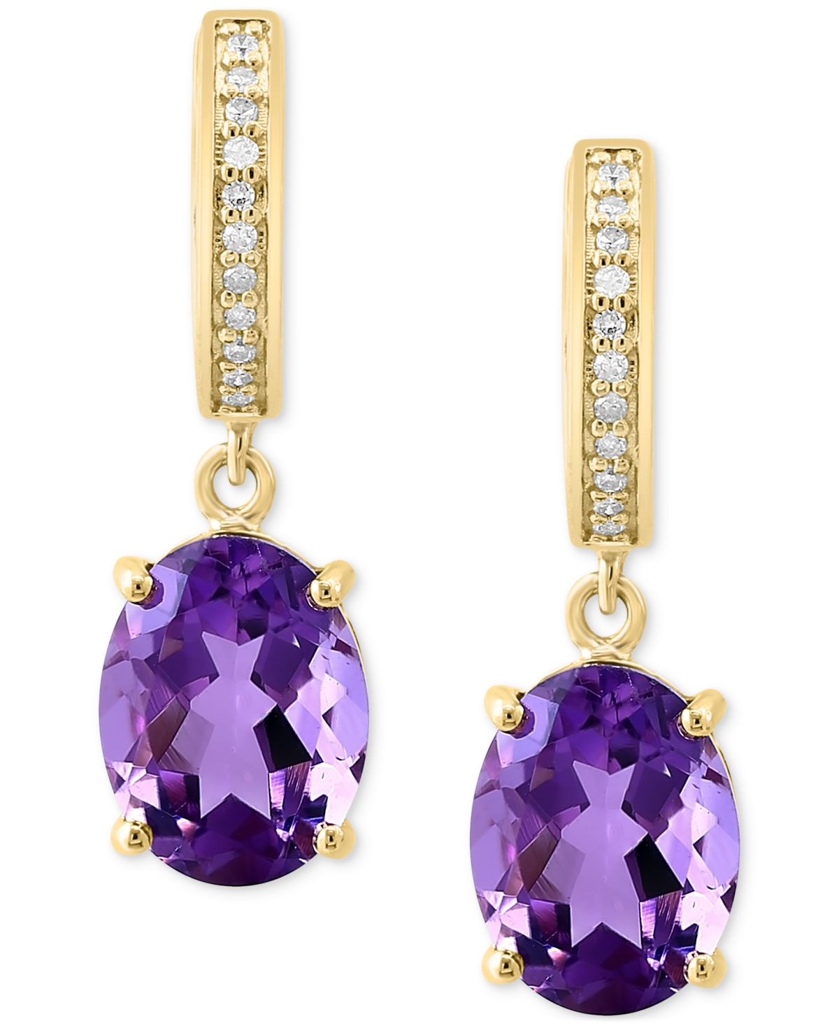 Effy Amethyst (3-1/2 ct. t.w.) & Diamond (1/20 ct. t.w.) Dangle Huggie Hoop Earrings in 14k Gold - 14K Gold