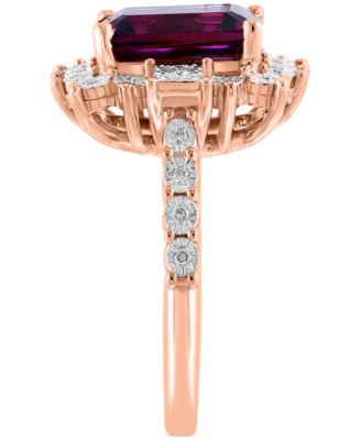 EFFY&reg; Rhodolite (4-1/10 ct. t.w) & Diamond (1/6 ct. t.w.) Halo Ring in 14k Rose Gold