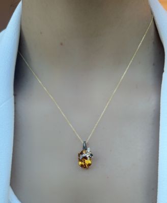 Cinnamon Citrine (5-1/10 ct. t.w.) & Diamond (1/6 ct. t.w.) Bee Adjustable 20" Pendant Necklace in 14k Gold