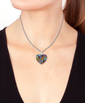 EFFY&reg; Multi-Gemstone Mixed Cut Heart 18" Pendant Necklace (6-5/8 ct. t.w.) in Sterling Silver