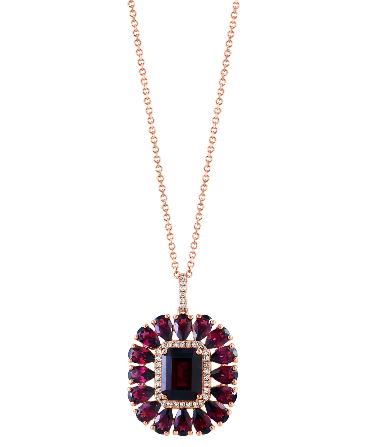Shop Effy Collection Effy Rhodolite (7-1/5 Ct. T.w.) & Diamond (1/6 Ct. T.w.) Halo 18" Pendant Necklace In 14k Rose Gold