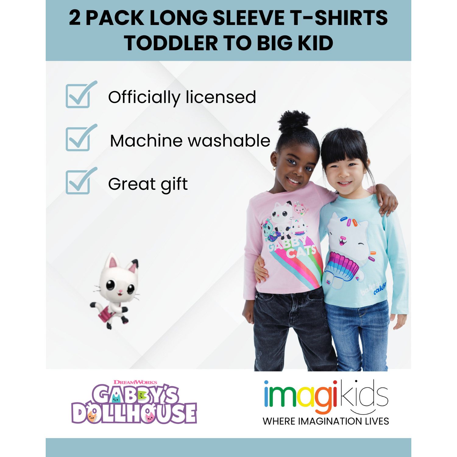 Little Girls Dreamworks Gabbys Dollhouse MerCat Cakey Cat Kitty Fairy Pandy Paws 2 Pack T-Shirts