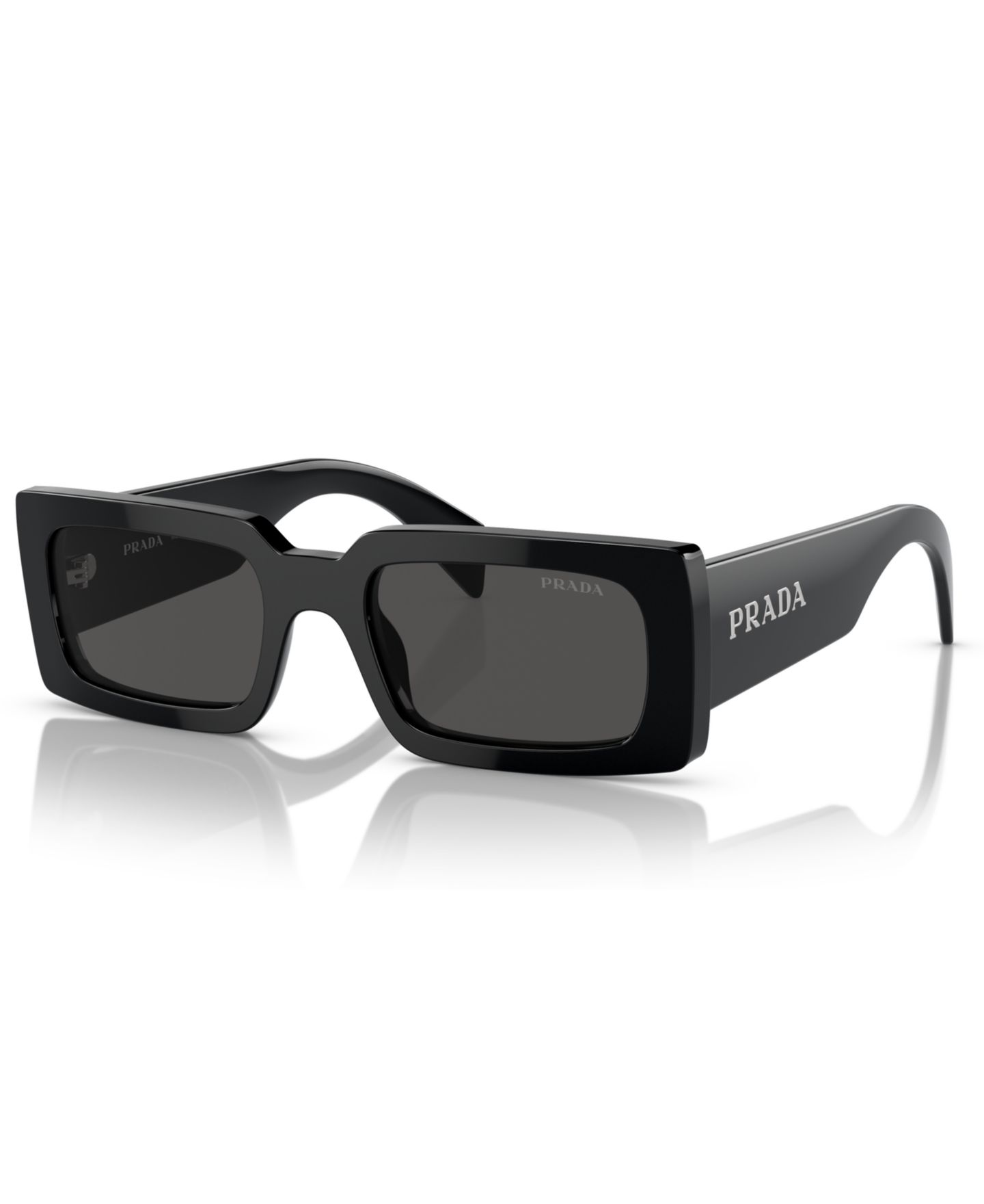Женские солнцезащитные очки PRADA Lettering Rectangular Sunglasses, PR A07S, цвет: Чёрный — фото 1