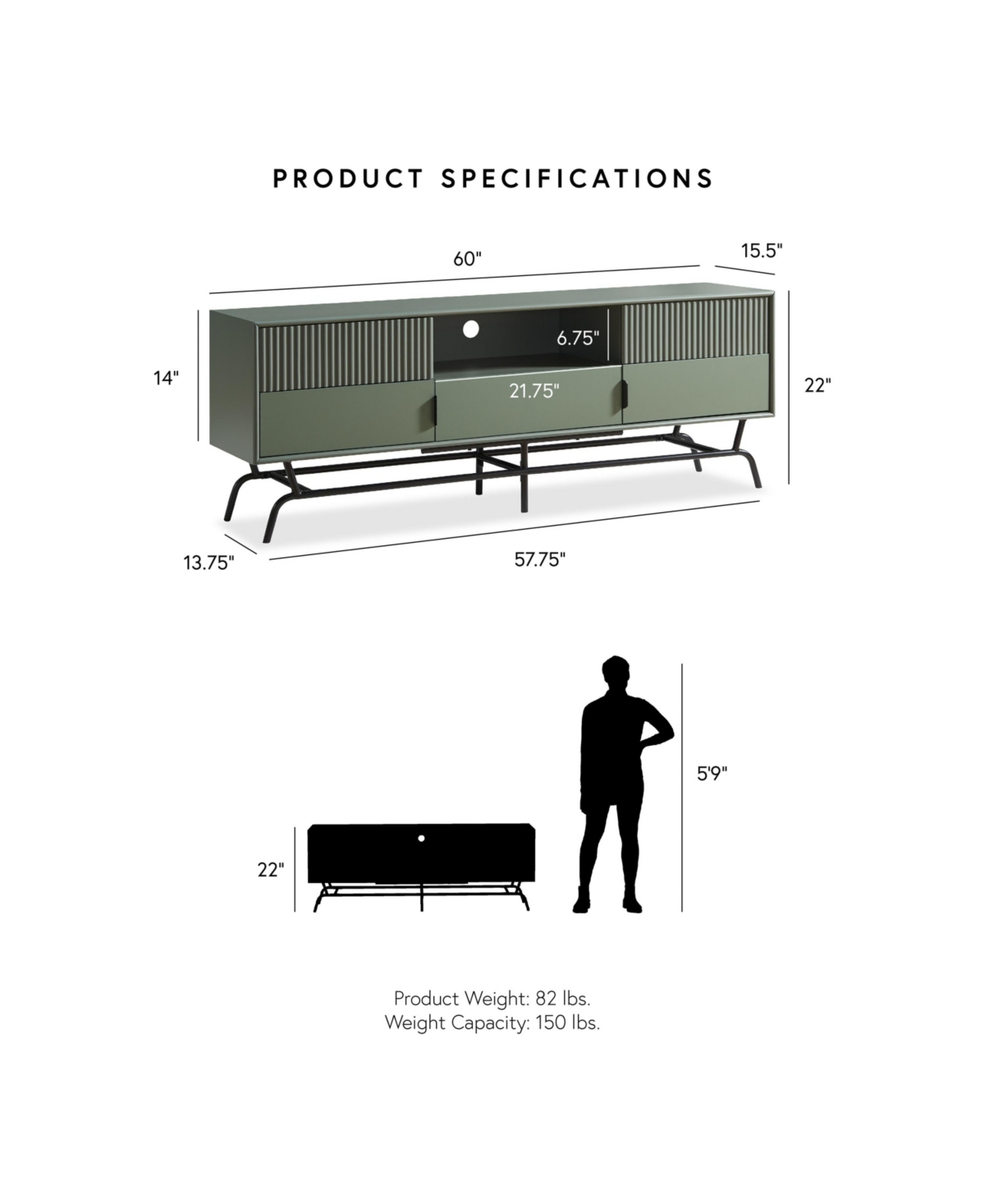 Shop Furniture Of America 60" Mdf Wade Modern Composite Tv Stand In Sage Green