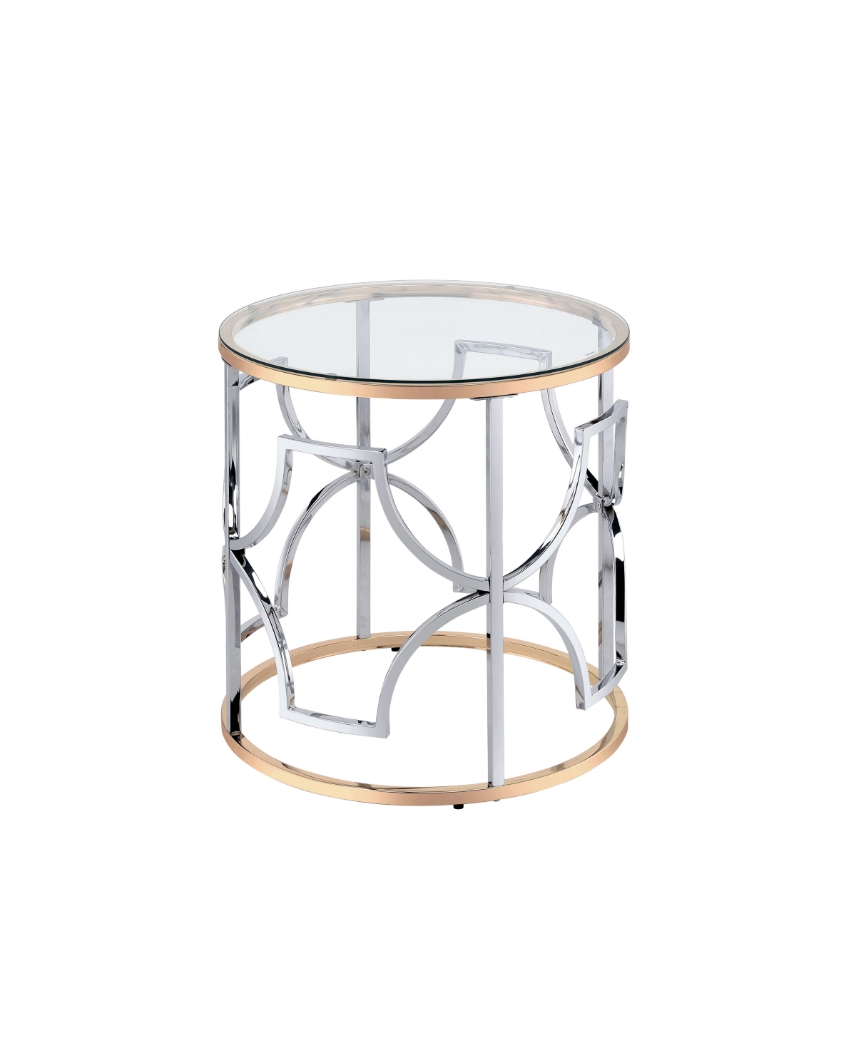 Furniture Of America 23" Metal, Glass Camille Modern Round Glass Top End Table In Chrome And Gold
