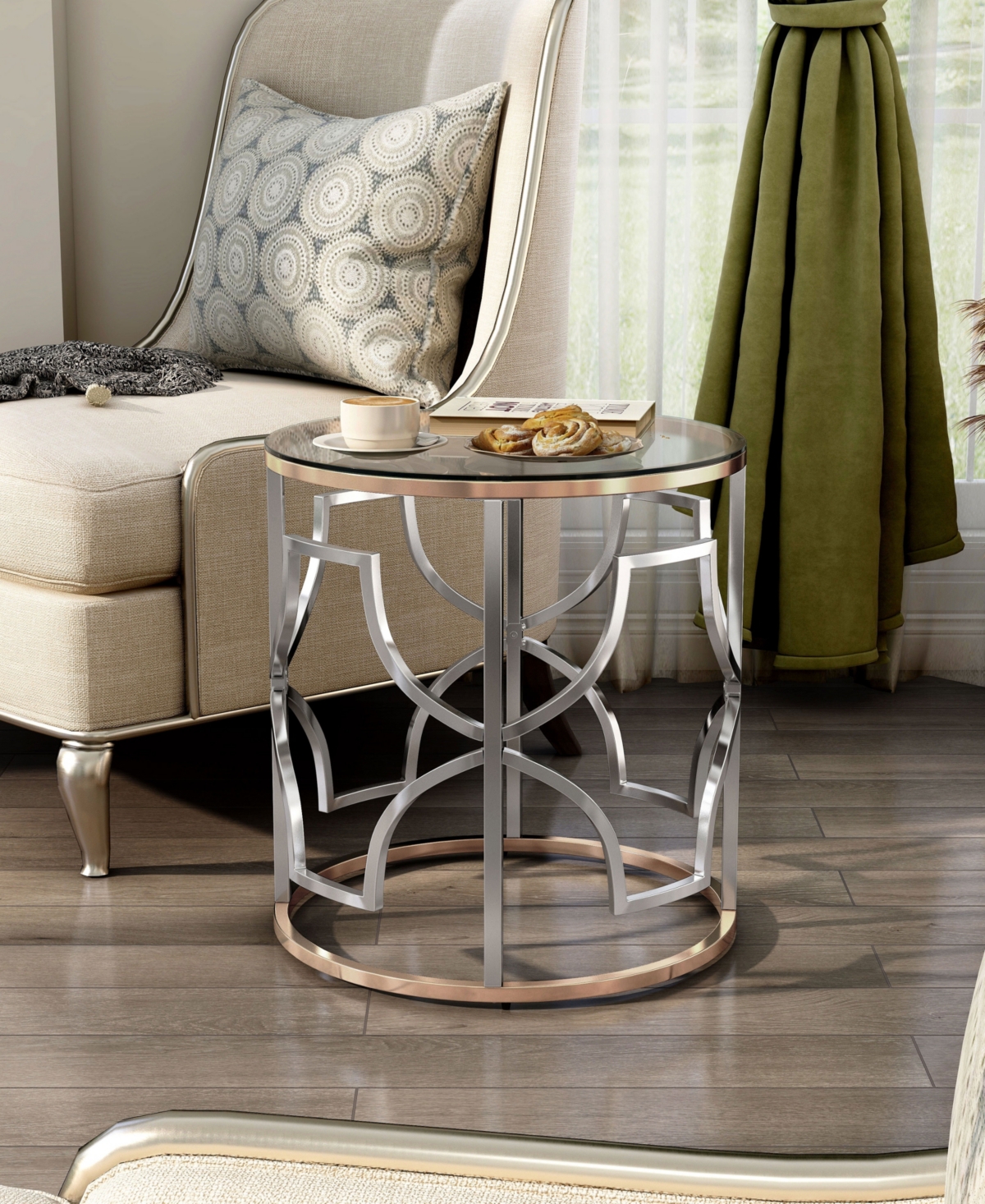 Shop Furniture Of America 23" Metal, Glass Camille Modern Round Glass Top End Table In Chrome And Gold