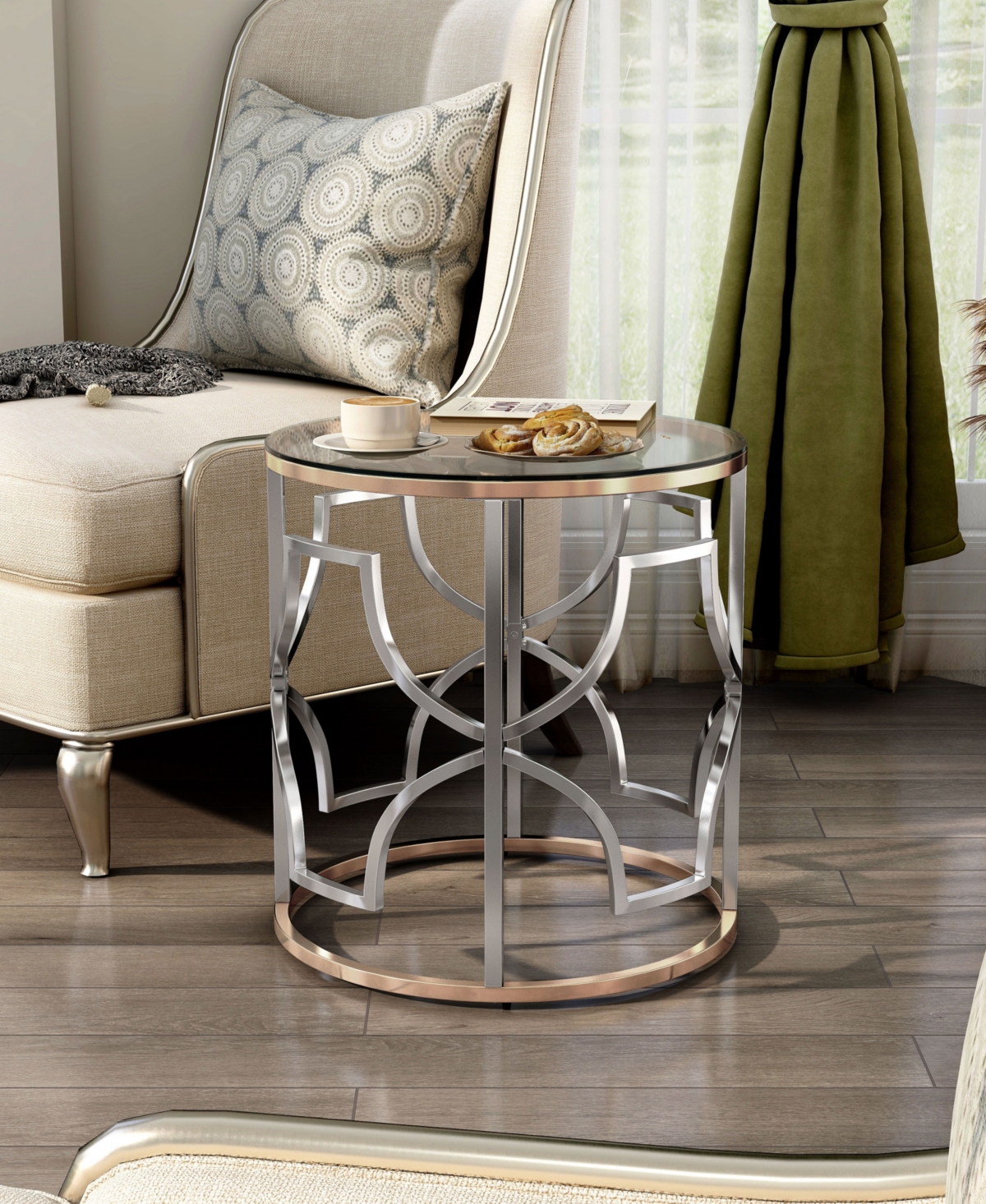 Furniture Of America 23" Metal, Glass Camille Modern Round Glass Top End Table In Chrome And Gold