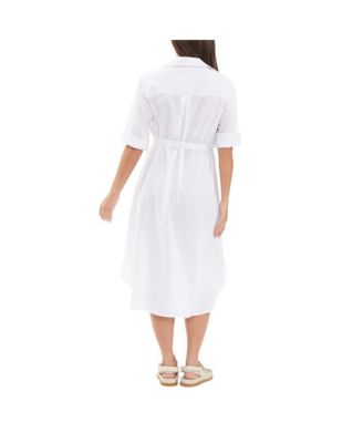 Molly Linen Button Through Shirt Dress White