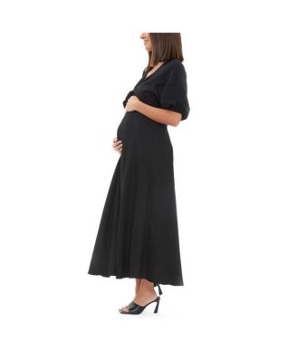 Camille Tie Front Linen Maxi Dress Black