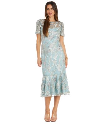 R & M Richards - Women's Embroidered Tea-Length Flounce Dress