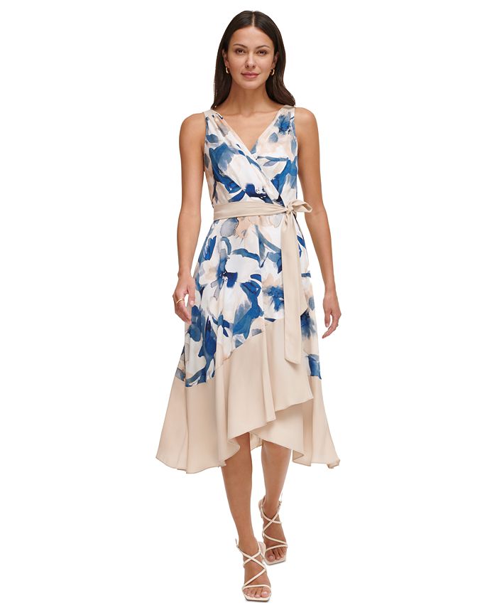 sleeveless v neck tie waist shirt dress