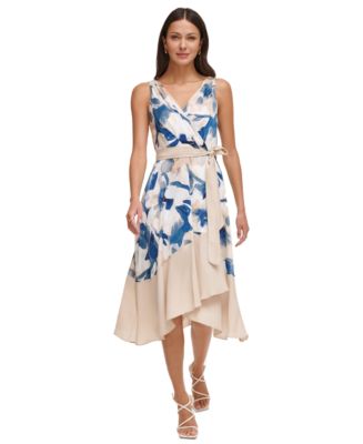 dkny sleeveless pleated tie neck shift dress DKNY white Sleeveless Pleated Tie-Neck Shift