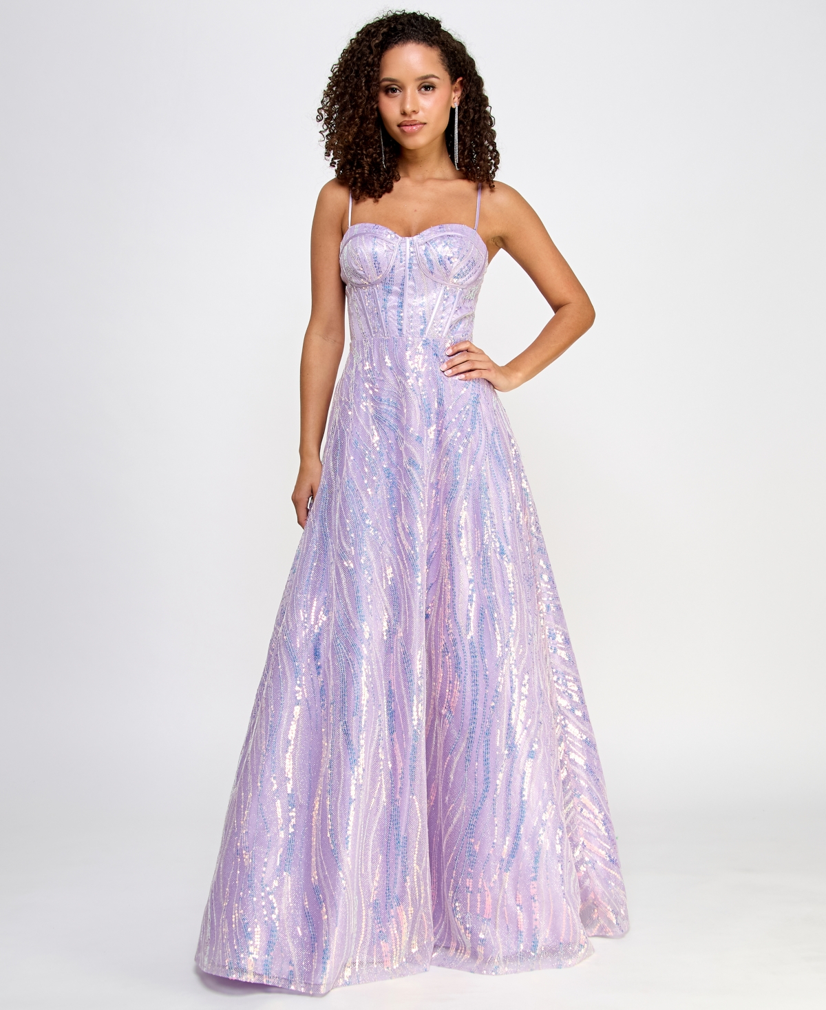 Juniors' Sequin Embellished Sleeveless Gown, Created for Macy's - Lilac/Iridescent