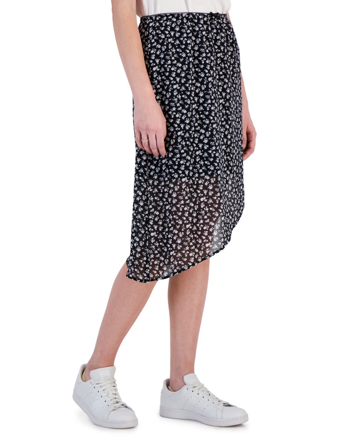 Hippie Rose Juniors' Printed Asymmetric Midi Skirt