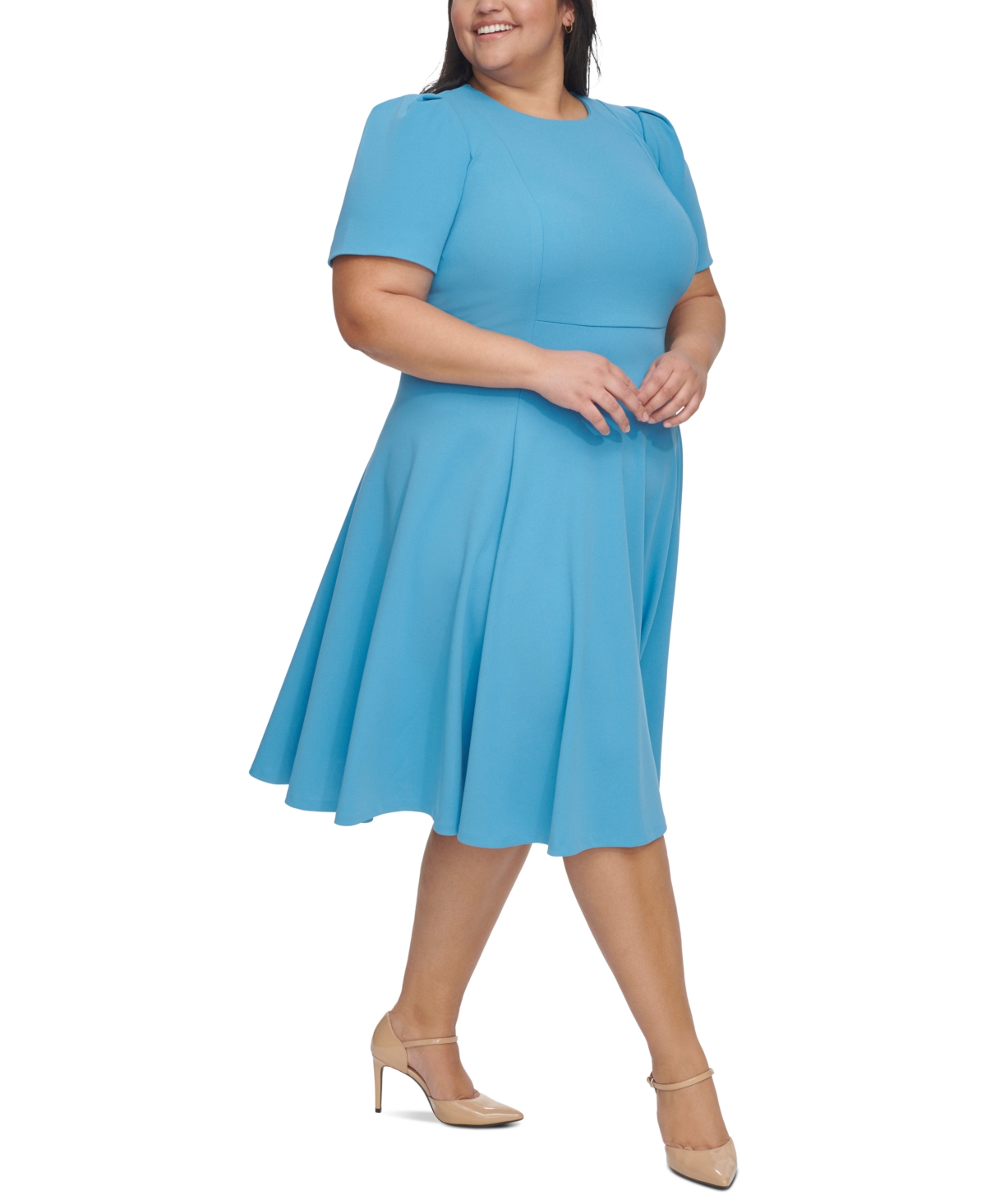 Shop Calvin Klein Plus Size Short-sleeve Midi Dress In Steel Blue