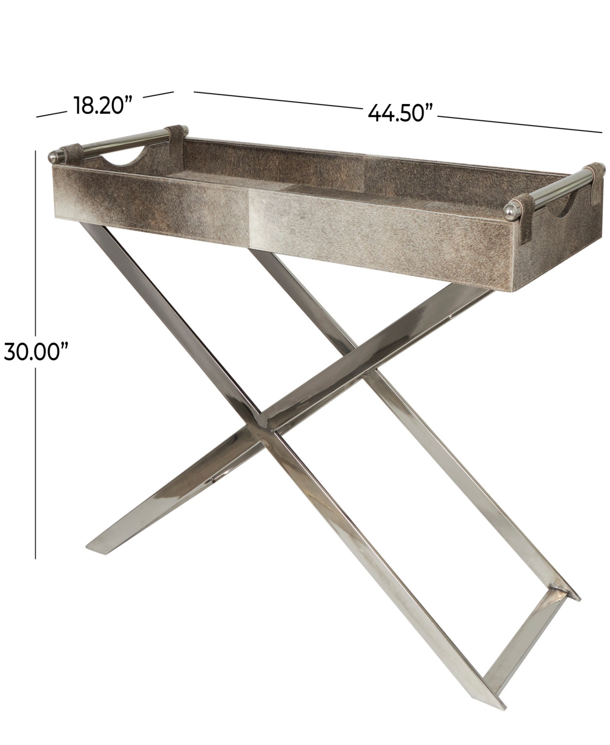 Shop Rosemary Lane 45" X 18" X 30" Leather Tray Diagonal Silver-tone Legs And Handles Accent Table In Gray