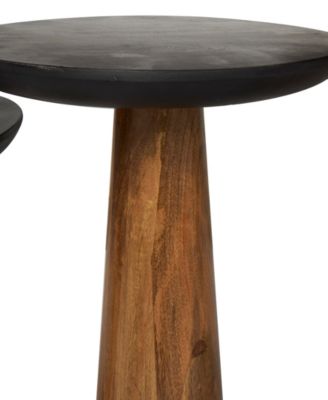 Set of 3 Mango Wood Handmade Cone Shaped Black Tabletops Accent Table