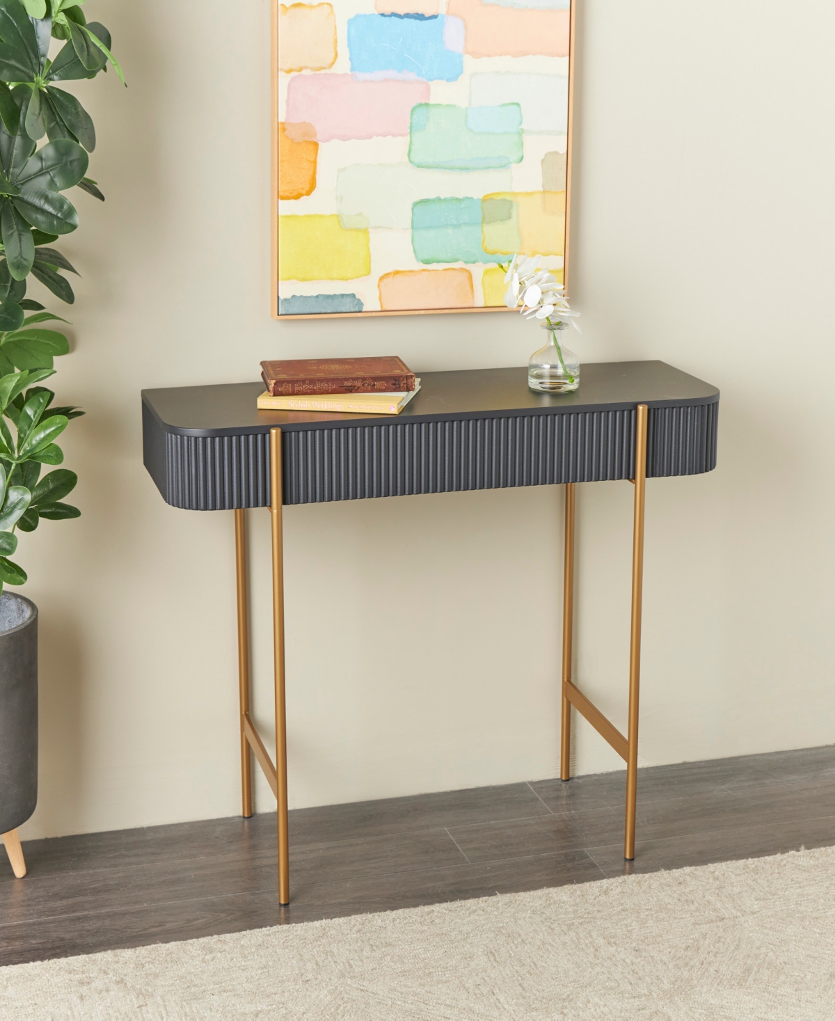 Shop Rosemary Lane 42" X 16" X 30" Wooden Gold-tone Metal Legs Console Table In Black