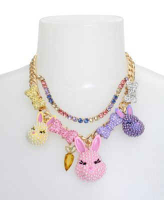 Collier Crâne Stylé Betsey Johnson - Émaillé Et Strass - Chaîne 24 Pouces - Ton Or