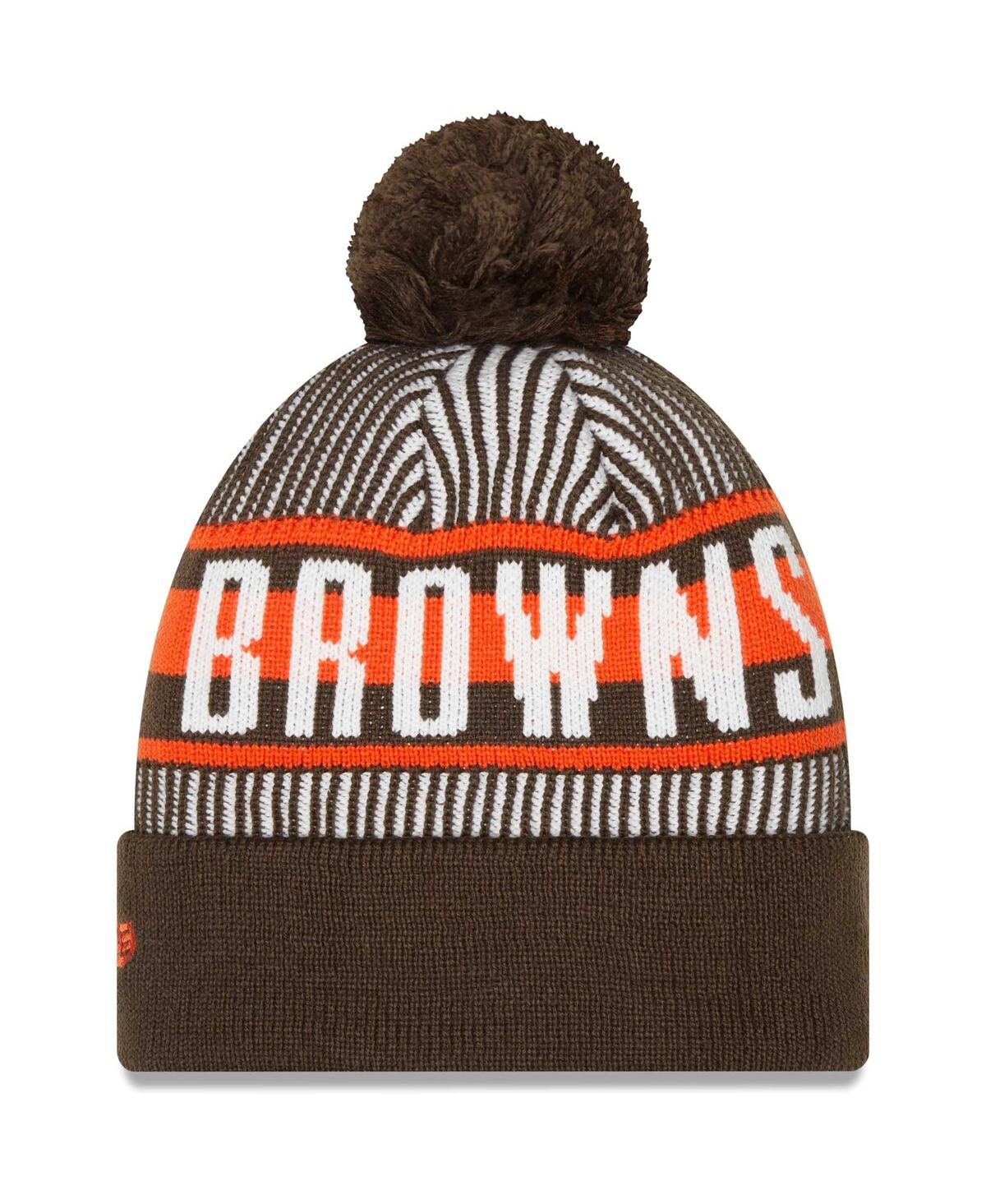 Men's New EraCleveland Browns Striped Cuffed Knit Hat with Pom - Brown