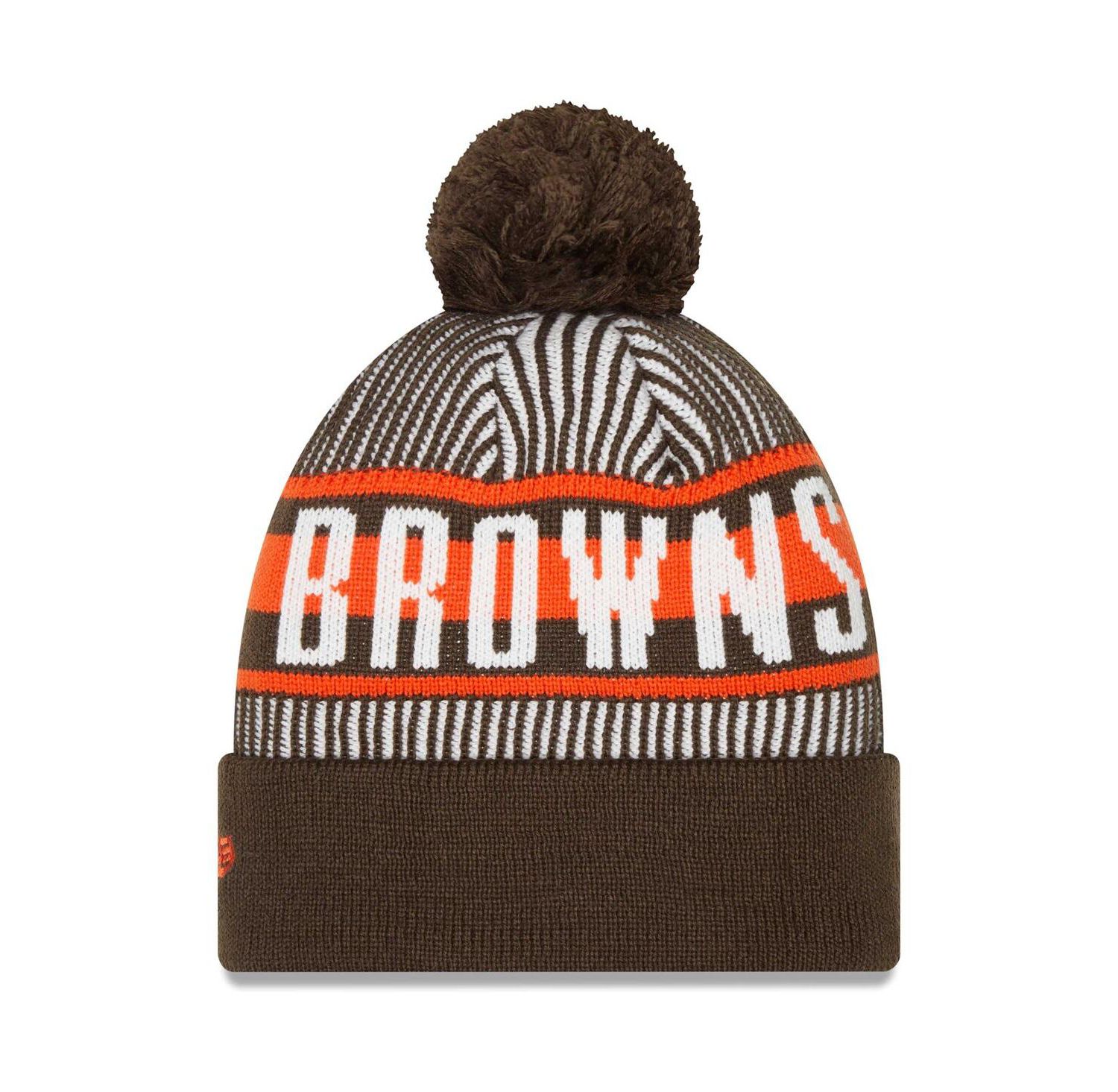 Men's Brown Cleveland Browns Striped Cuffed Knit Hat with Pom
