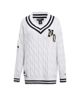 Women's White New Orleans Saints Prep V-Neck Pullover Sweater