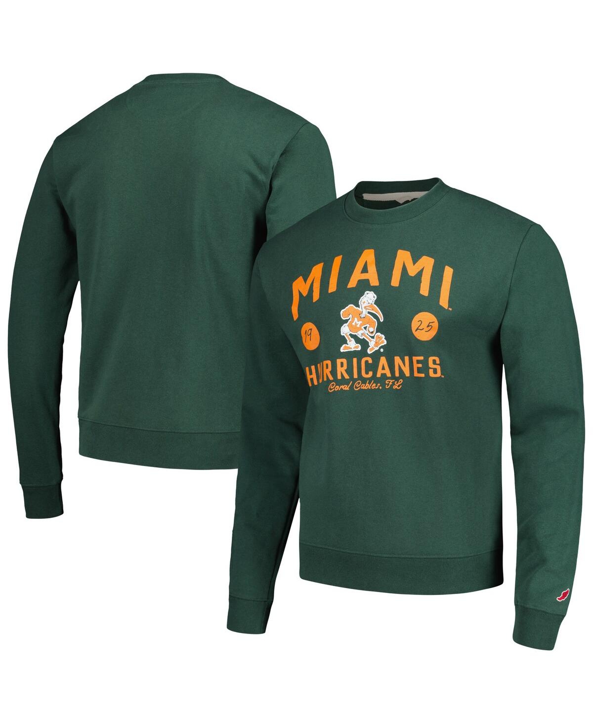 Shop League Collegiate Wear Men's  Green Distressed Miami Hurricanes Bendy Arch Essential Pullover Sweatsh