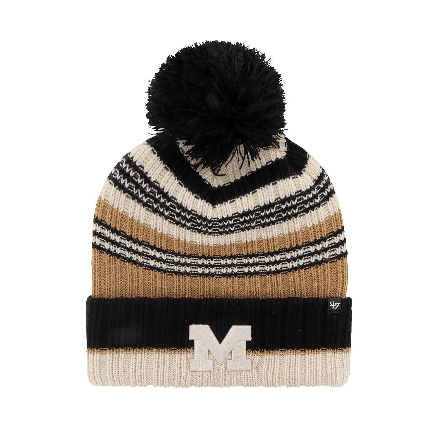 Women's Khaki Michigan Wolverines Barista Cuffed Knit Hat with Pom