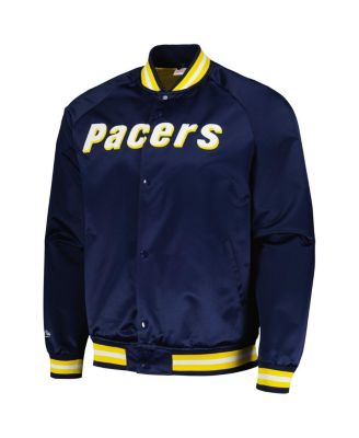 Men's Navy Indiana Pacers Hardwood Classics Throwback Wordmark Raglan Full-Snap Jacket