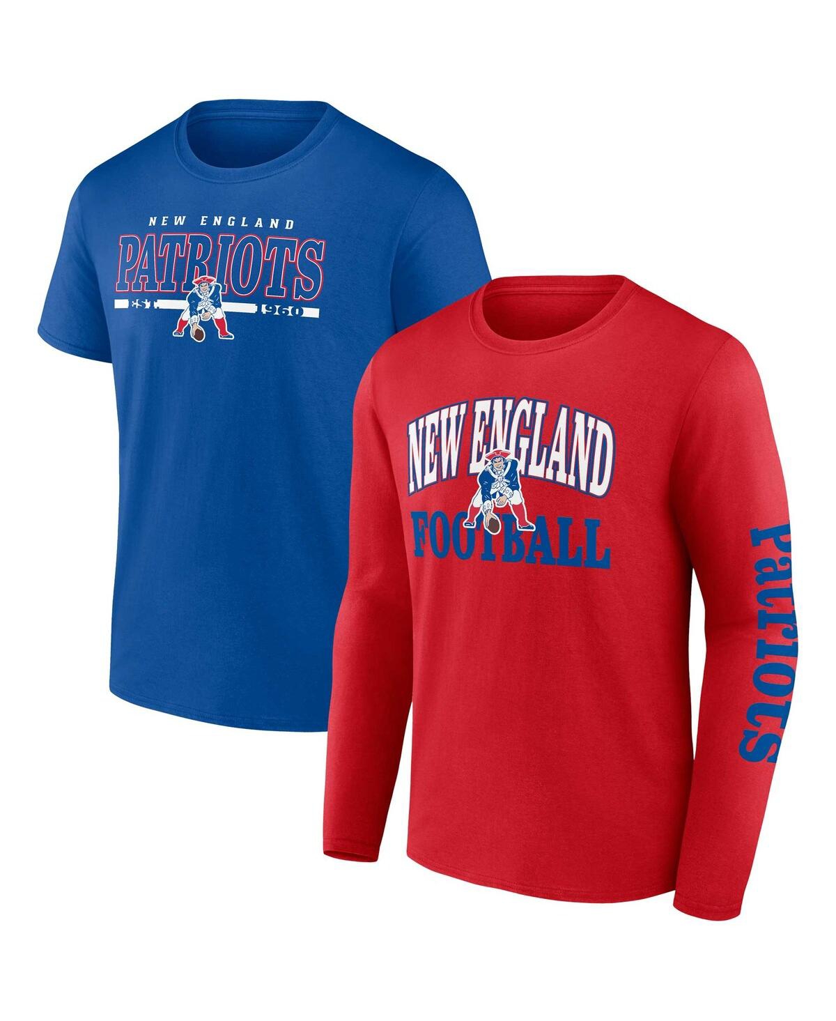Shop Fanatics Men's  Red, Royal New England Patriots Throwback T-shirt Combo Set In Red,royal