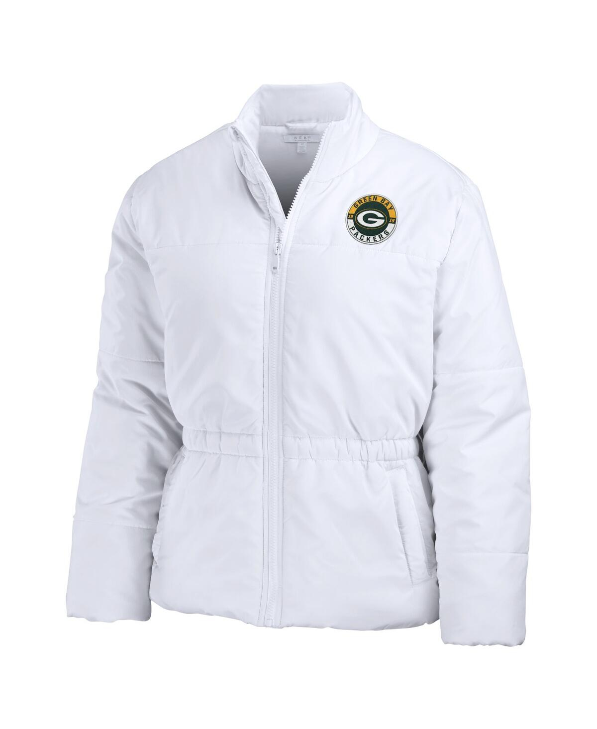 Shop Wear By Erin Andrews Women's  White Green Bay Packers Packaway Full-zip Puffer Jacket