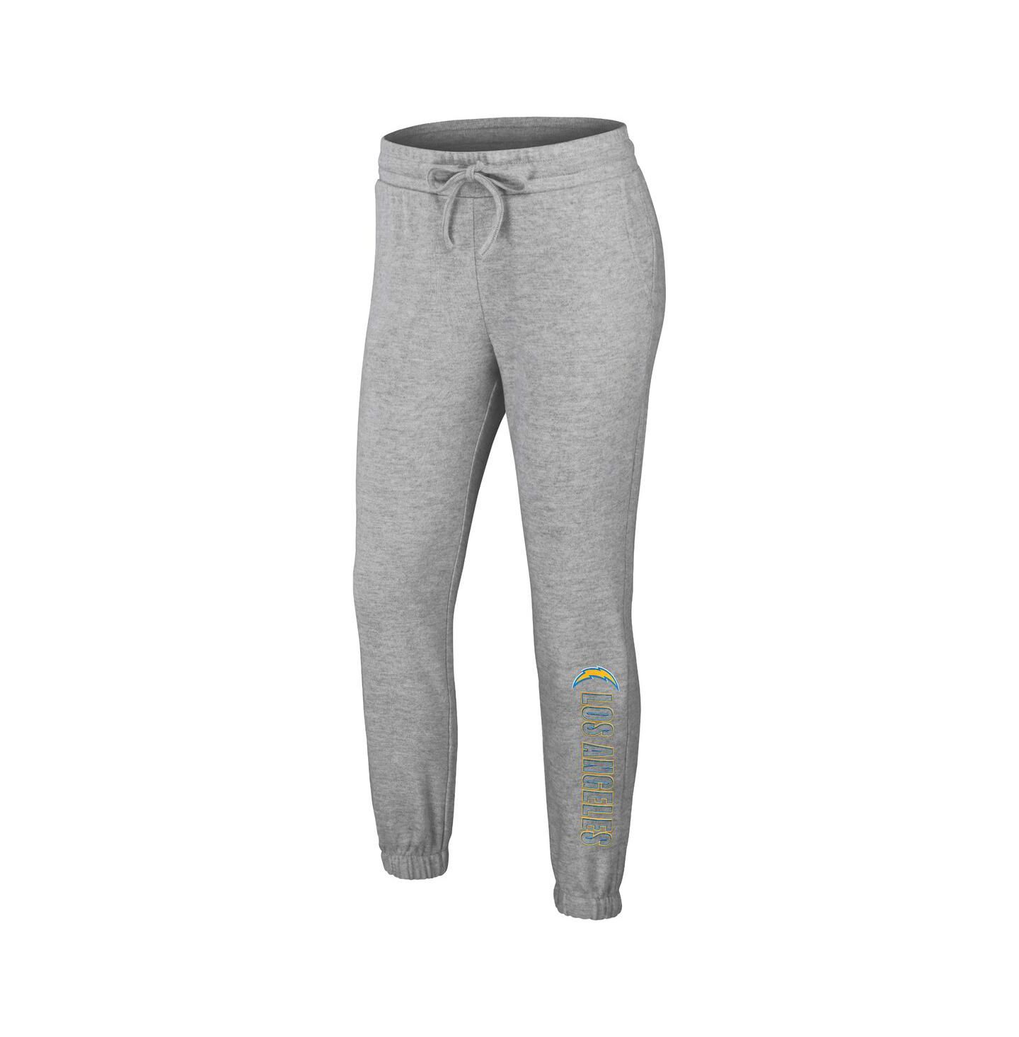 Женские пижамы WEAR by Erin Andrews Women's Heather Gray Los Angeles Chargers Knit Long Sleeve Tri-Blend T-shirt and Pants Sleep Set — фото 4
