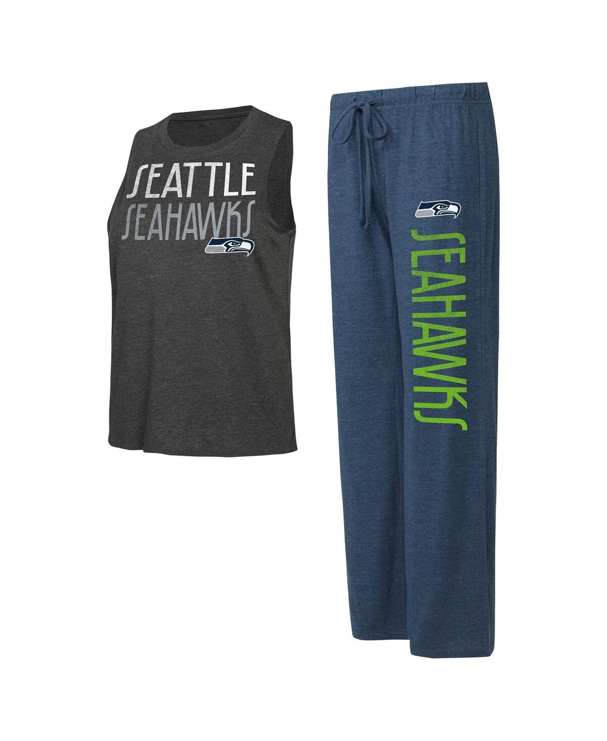 Women's Concepts Sport Navy, Charcoal Distressed Seattle Seahawks Muscle Tank Top and Pants Lounge Set - Navy, Charcoal