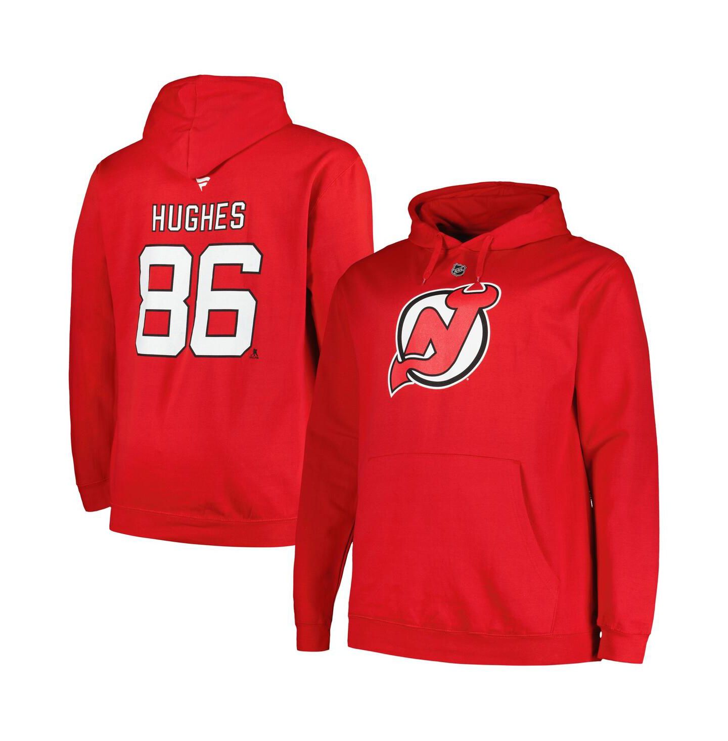 Мужское худи Profile Jack Hughes Red New Jersey Devils Big and Tall Name and Number Pullover — фото 1