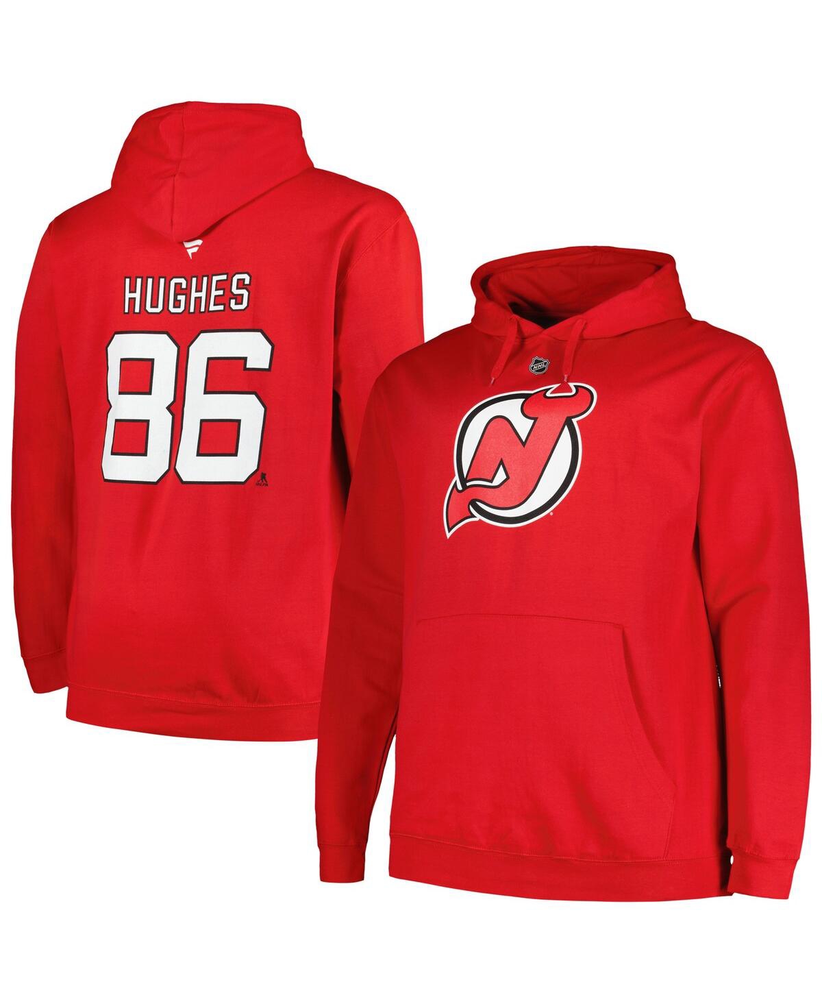 Profile Men's  Jack Hughes Red New Jersey Devils Big And Tall Name And Number Pullover Hoodie
