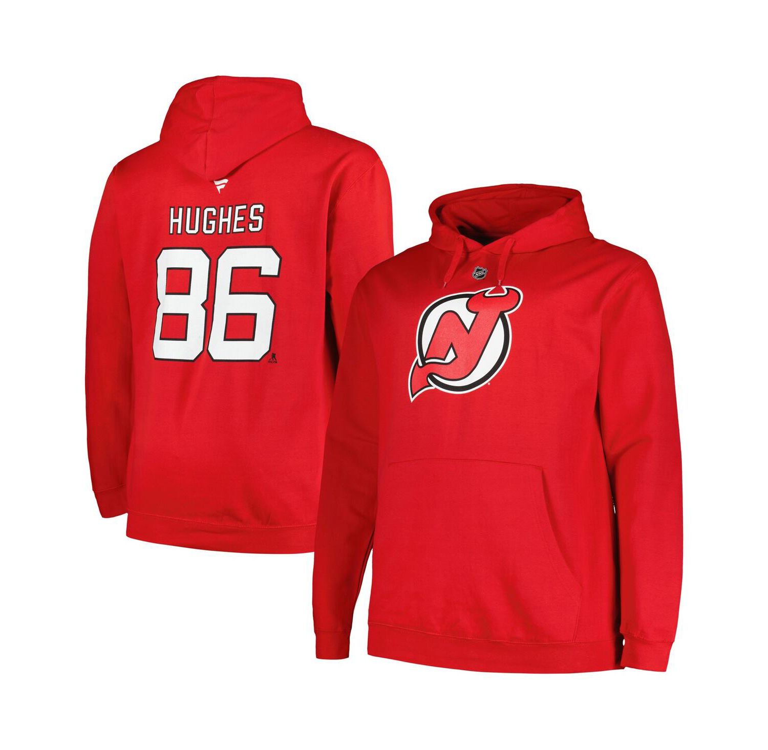 Men's Jack Hughes Red New Jersey Devils Big and Tall Name and Number Pullover Hoodie
