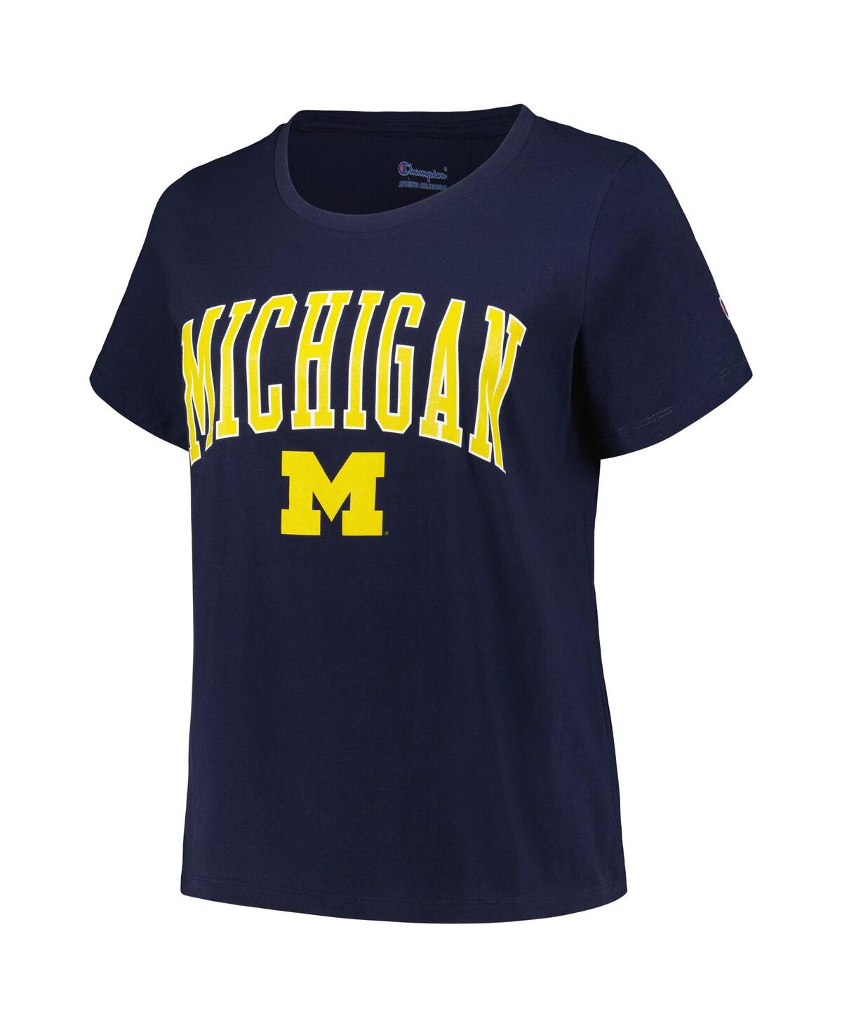 Shop Profile Women's  Navy Michigan Wolverines Plus Size Arch Over Logo Scoop Neck T-shirt