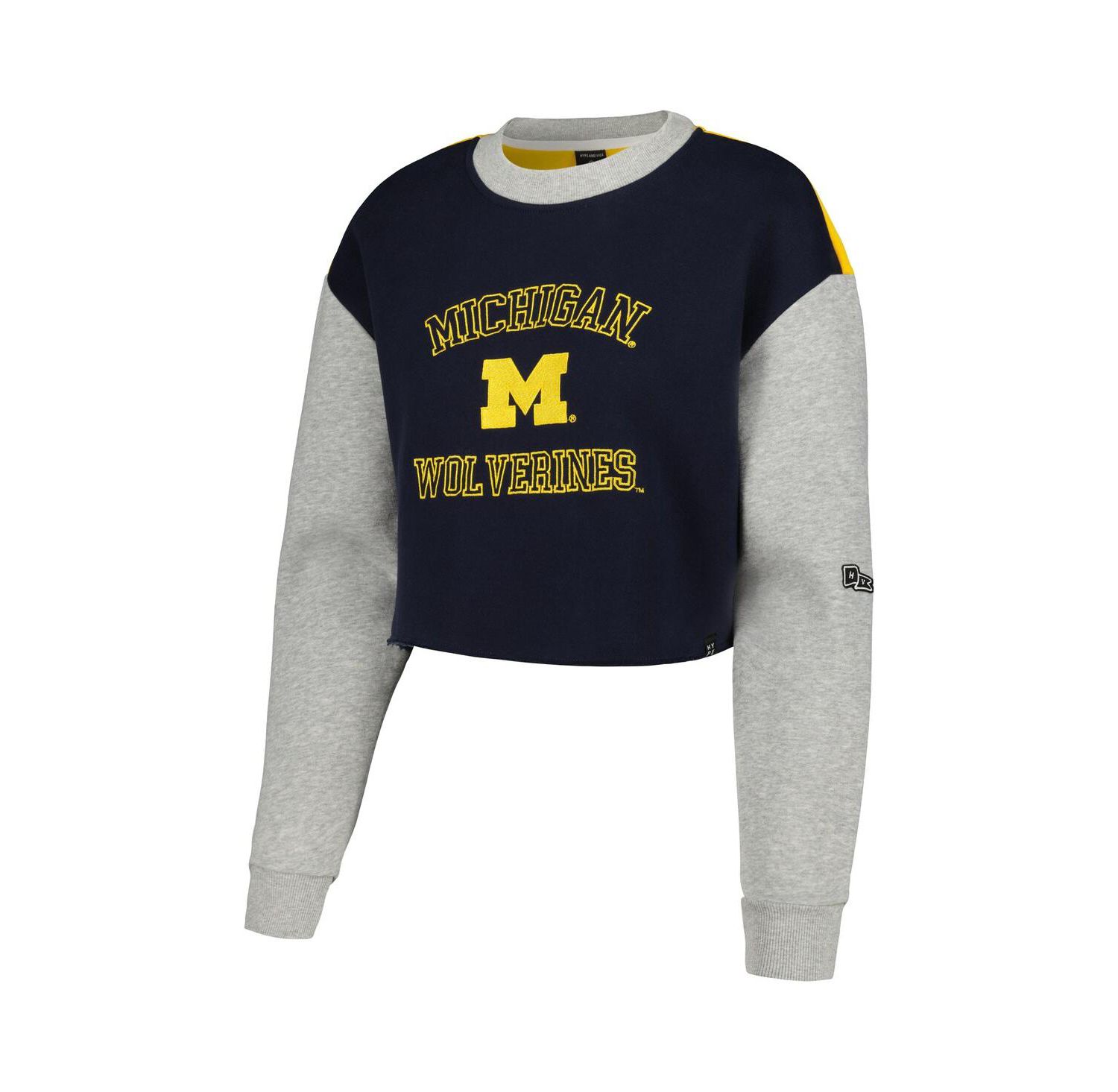 Women's Navy Michigan Wolverines Colorblock Rookie Crew Pullover Sweatshirt